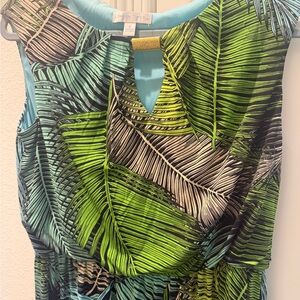 London Times Green and Blue Leaf Print Maxi Dress